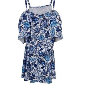 Lushoire Swimdress 4XL Blue Floral Ruffle Two Piece Plus Size Bathing Suit
